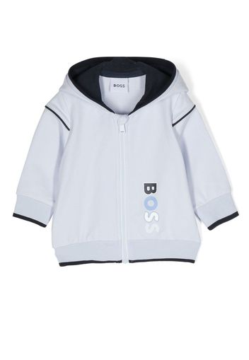 BOSS Kidswear logo-print zip-up hoodie - Blu