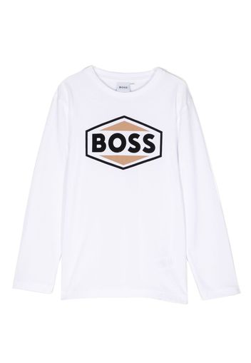BOSS Kidswear T-shirt a maniche lunghe con stampa - Bianco