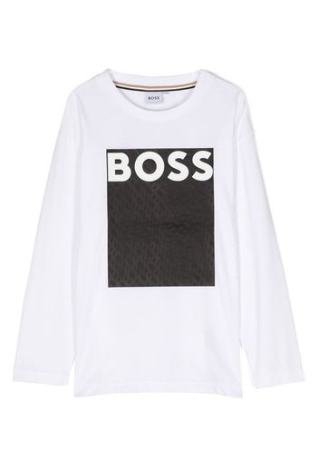 BOSS Kidswear T-shirt a maniche lunghe con stampa - Bianco