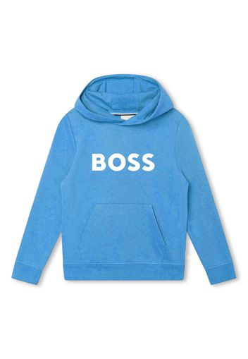 BOSS Kidswear logo-print cotton hoodie - Blu