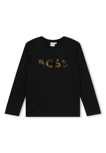 BOSS Kidswear T-shirt a maniche lunghe con stampa - Nero