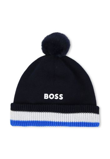 BOSS Kidswear knitted cotton beanie hat - Blu