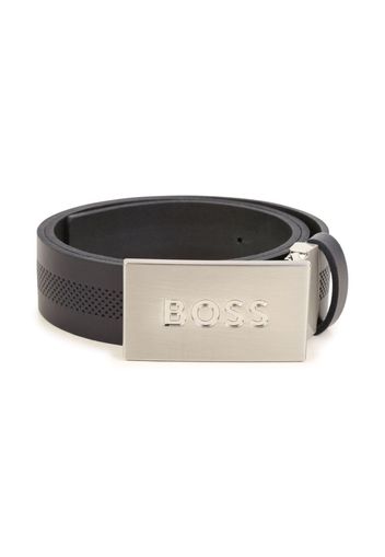 BOSS Kidswear logo-buckle leather belt - Blu