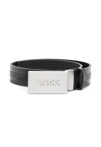 BOSS Kidswear embossed-logo buckle belt - Nero