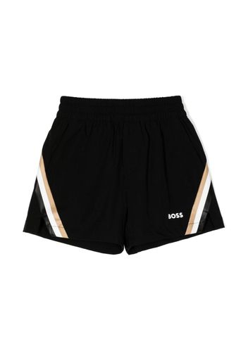 BOSS Kidswear logo-print stripe-detail shorts - Nero