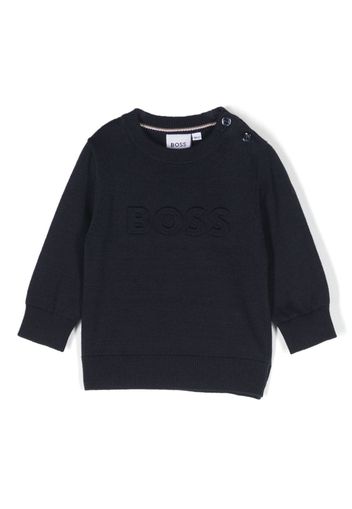 BOSS Kidswear logo-embossed cotton crew-neck jumper - Blu