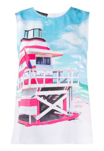 beach hut-print tank top