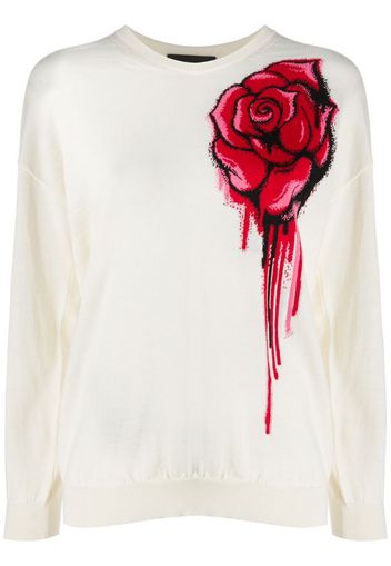 rose motif crewneck jumper