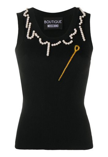 pearl-embellished ribbed tank top