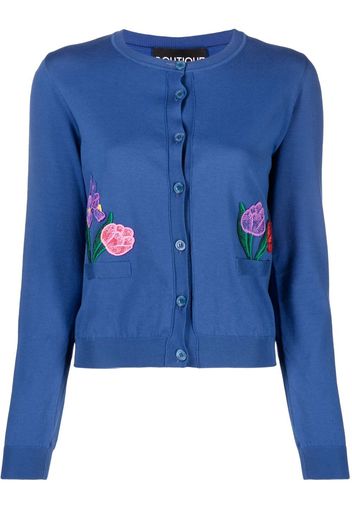 Boutique Moschino floral embroidered cotton cardigan - Blu