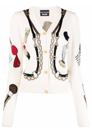 Boutique Moschino make-up print cardigan - Bianco