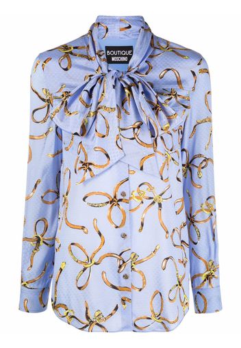 Boutique Moschino pussy-bow graphic-print shirt - Blu