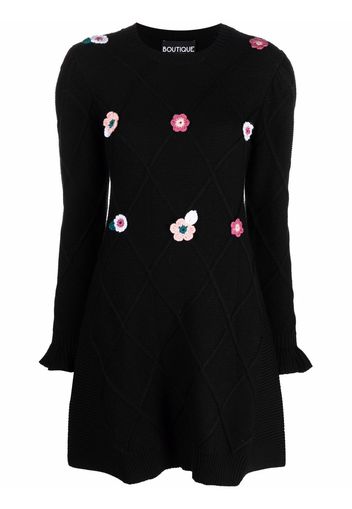 Boutique Moschino appliqué-flower wool knitted dress - Nero