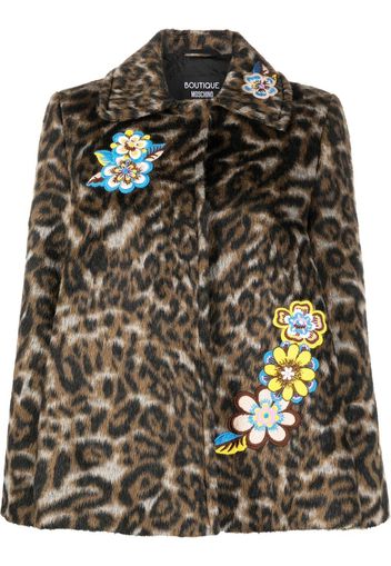 Boutique Moschino Cappotto leopardato con applicazione a fiori - Marrone