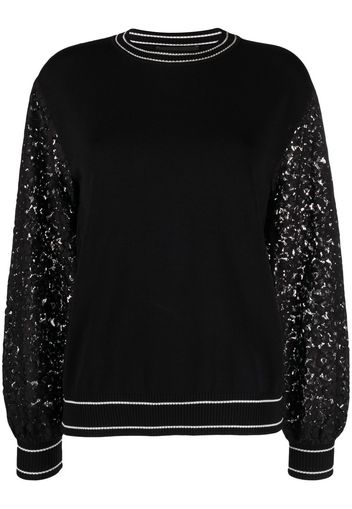 Boutique Moschino lace-trim crew-neck jumper - Nero