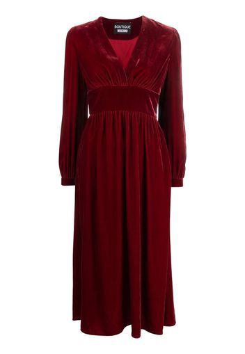 Boutique Moschino V-neck velvet midi dress - Rosso