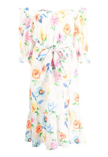 Boutique Moschino floral-print belted dress - Bianco