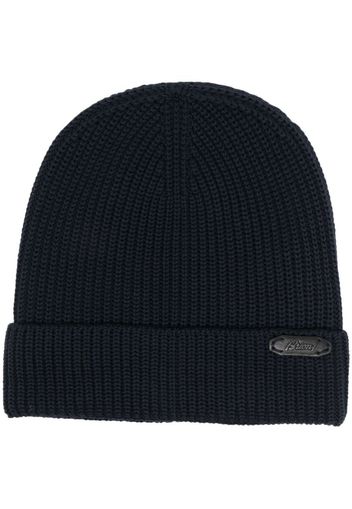 Brioni logo-patch ribbed knit hat - Blu