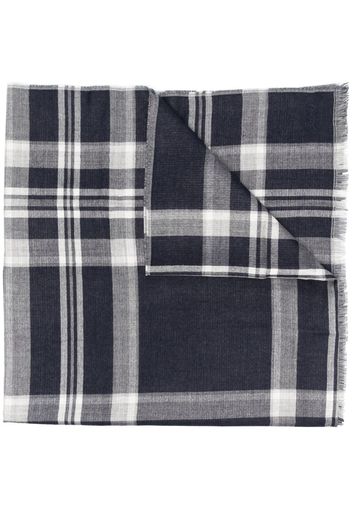 Brioni check-print cashmere-silk scarf - Blu