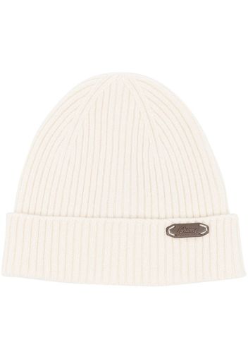 Brioni logo-patch ribbed-knit beanie - Toni neutri