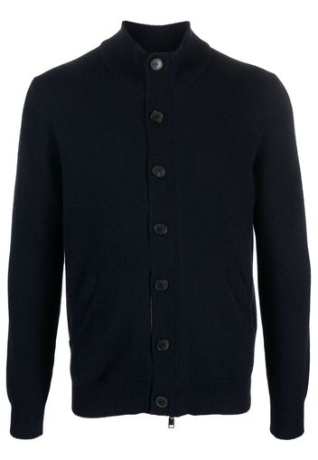 Brioni leather-trimmed cashmere cardigan - Blu