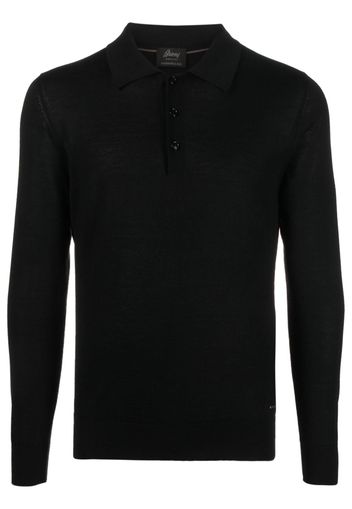 Brioni long-sleeve cashmere-blend polo shirt - Nero