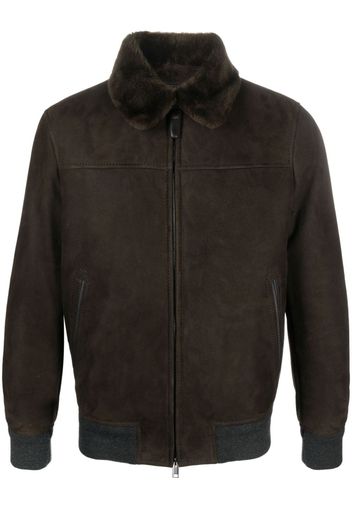 Brioni shearling-collar leather jacket - Marrone