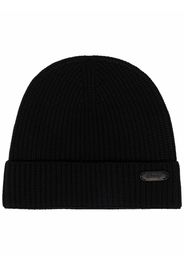 Brioni purl-knit logo-tag beanie - Nero