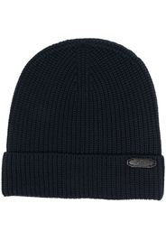 Brioni logo-patch ribbed knit hat - Blu