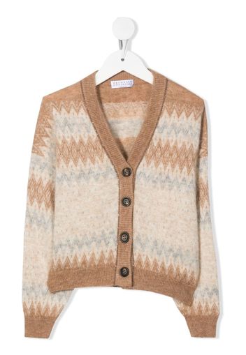 Brunello Cucinelli Kids geometric-print knit cardigan - Toni neutri