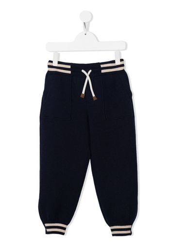 Brunello Cucinelli Kids striped-trim knitted joggers - Blu