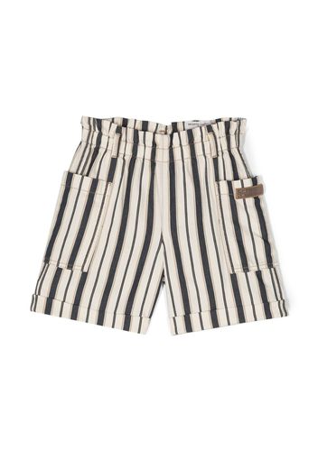 Brunello Cucinelli Kids stripe-print logo-patch shorts - Bianco