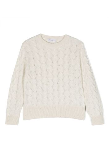 Brunello Cucinelli Kids cable-knit long-sleeve jumper - Bianco