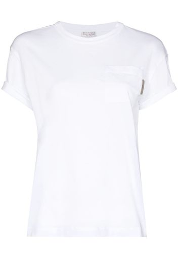 Brunello Cucinelli BRUN TOP TSHRT CN SS W RLLD SLV DTL AND - Bianco