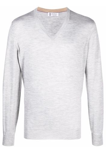 Brunello Cucinelli V-neck cashmere-silk jumper - Grigio