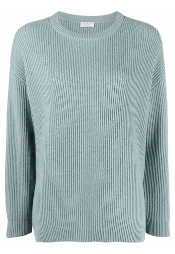 Brunello Cucinelli ribbed-knit side-button jumper - Blu