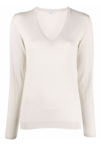 Brunello Cucinelli cashmere-blend V-neck jumper - Toni neutri