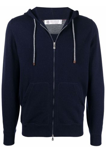 Brunello Cucinelli drawstring zipped cashmere hoodie - Blu