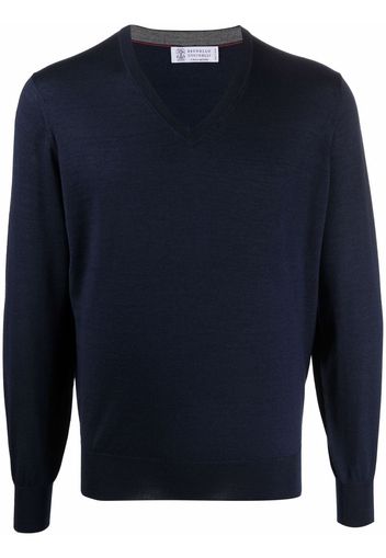 Brunello Cucinelli fine-knit V-neck jumper - Blu