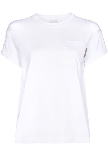 Brunello Cucinelli BRUN TOP TSHRT CN SS W PCKT W EMBLLSHD T - Bianco