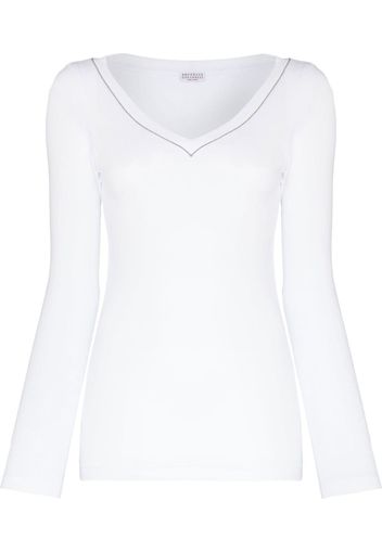 Brunello Cucinelli embellished V-neck jersey - C159 WHITE