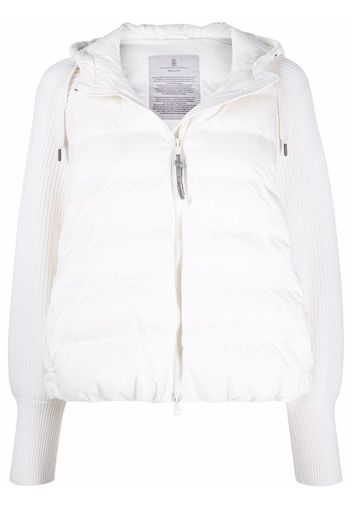 Brunello Cucinelli knitted-sleeve hooded puffer jacket - Bianco