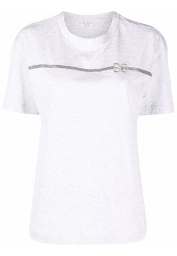 Brunello Cucinelli Monili-chain embroidered-logo T-Shirt - Grigio