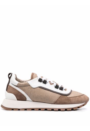 Brunello Cucinelli panelled lace-up trainers - Marrone