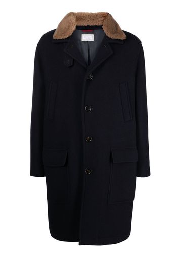 Brunello Cucinelli Cappotto midi con bordo in pelliccia sintetica - Blu