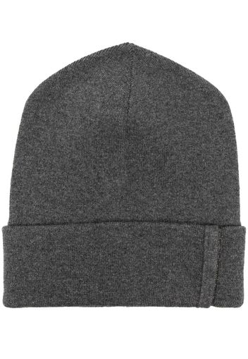 Brunello Cucinelli beaded ribbed cashmere beanie - Grigio