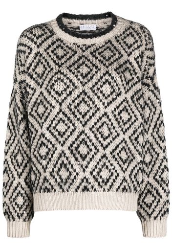 Brunello Cucinelli intarsia-knit long-sleeve jumper - Toni neutri