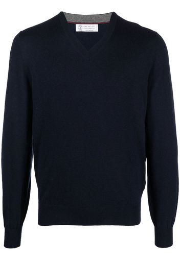 Brunello Cucinelli cashmere-knit V-neck jumper - Blu