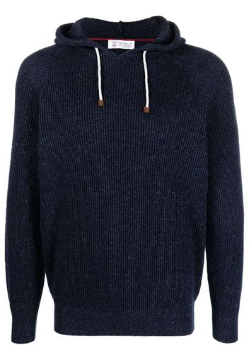 Brunello Cucinelli rib-knit drawstring hoodie - Blu