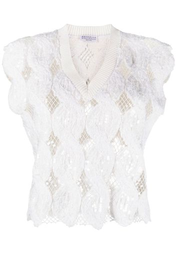 Brunello Cucinelli sequinned crochet sweater vest - Bianco